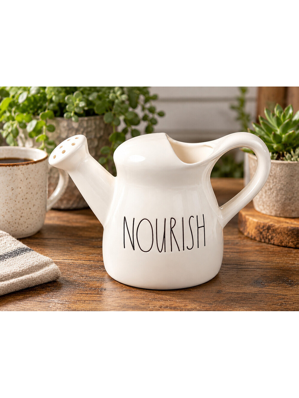 Rae Dunn Artisan Collection by Magenta “NOURISH” ceramic watering can 6.5"x9"